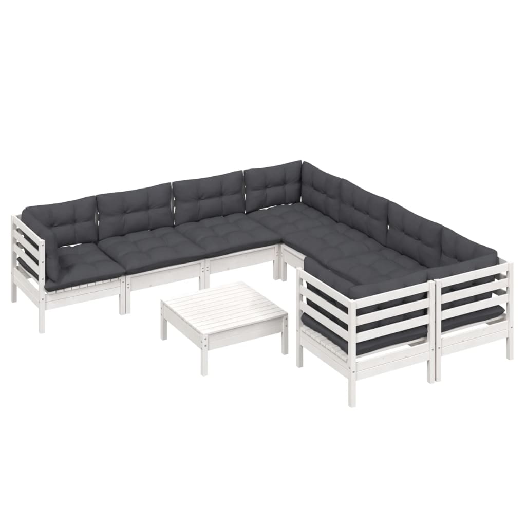 Set Divani Da Giardino 9 Pz Con Cuscini Bianchi In Legno Pino - Image 3