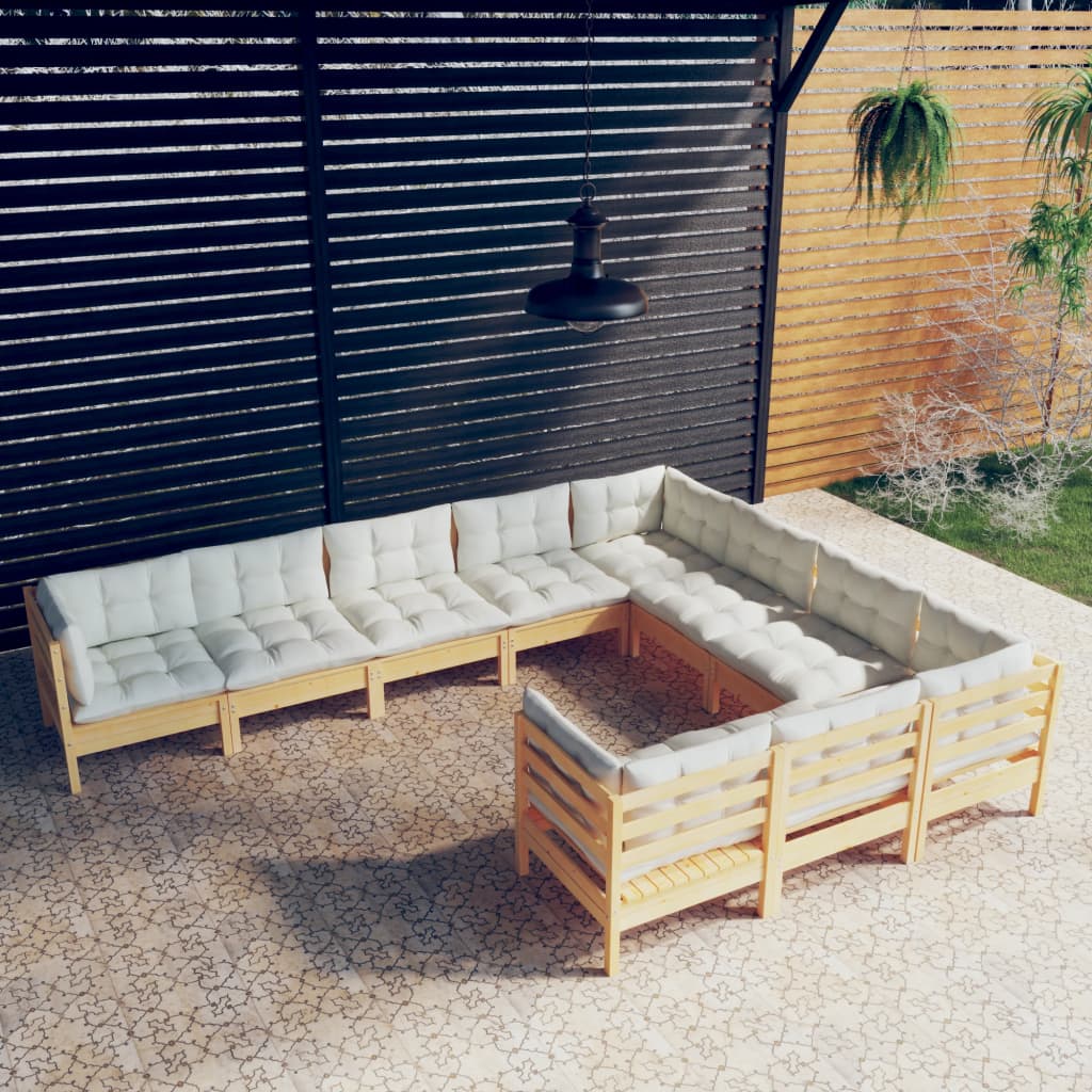 Set Divani Da Giardino 10 Pz Con Cuscini Crema Massello Di Pino