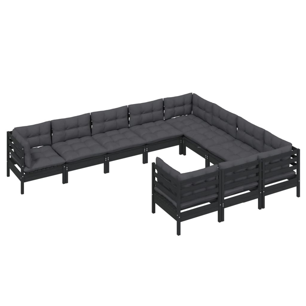 Set Divani Da Giardino 10 Pz Con Cuscini Neri Massello Di Pino - Image 3