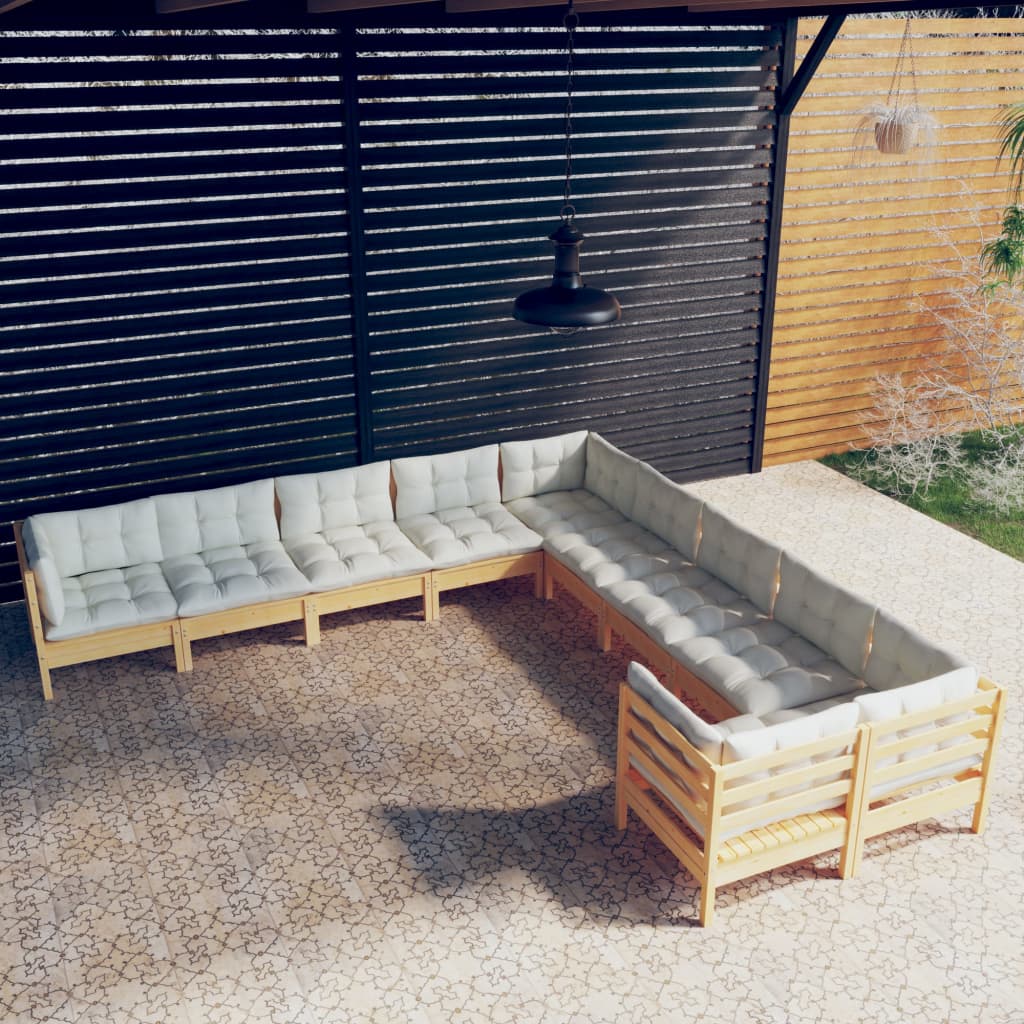Set Divani Da Giardino 10 Pz Con Cuscini Crema Massello Di Pino