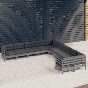 Set Divani Da Giardino 10 Pz Con Cuscini Grigi Massello Di Pino