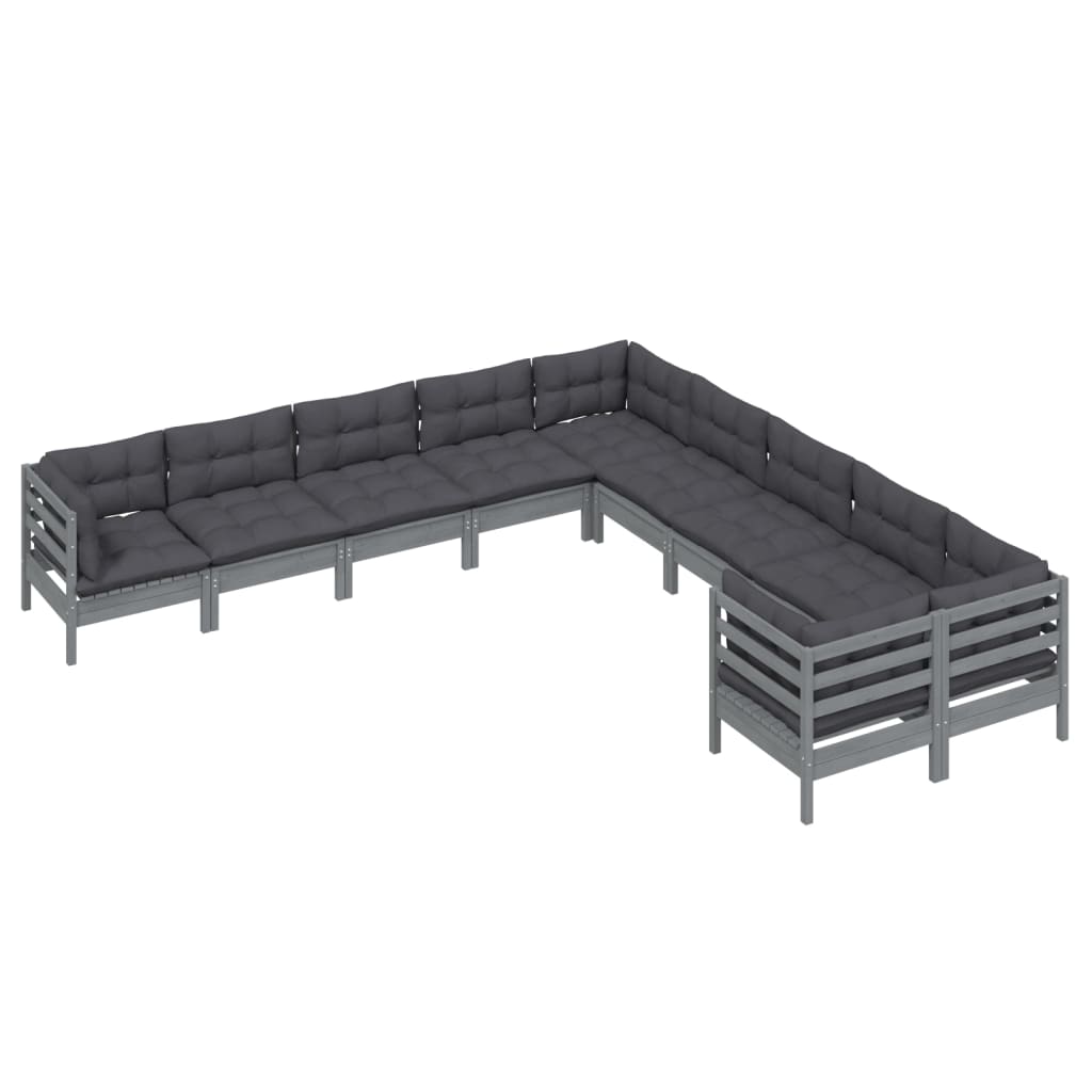 Set Divani Da Giardino 10 Pz Con Cuscini Grigi Massello Di Pino - Image 3