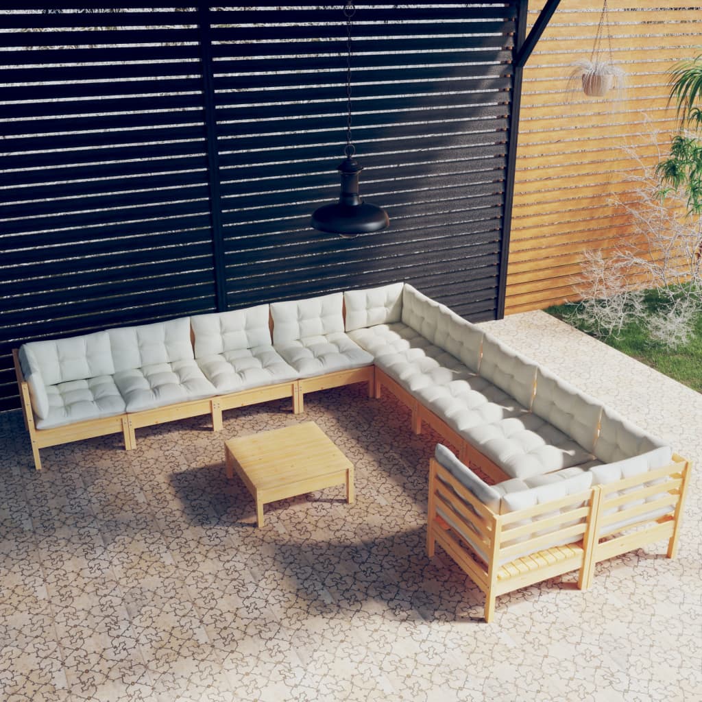 Set Divani Da Giardino 11 Pz Con Cuscini Crema Massello Di Pino