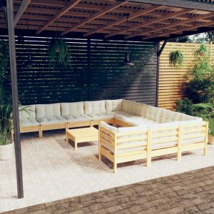 Set Divani Da Giardino 12 Pz Con Cuscini Crema Massello Di Pino