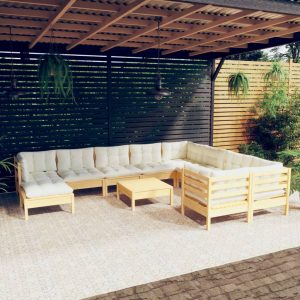Set Divani Da Giardino 11 Pz Con Cuscini Crema Massello Di Pino