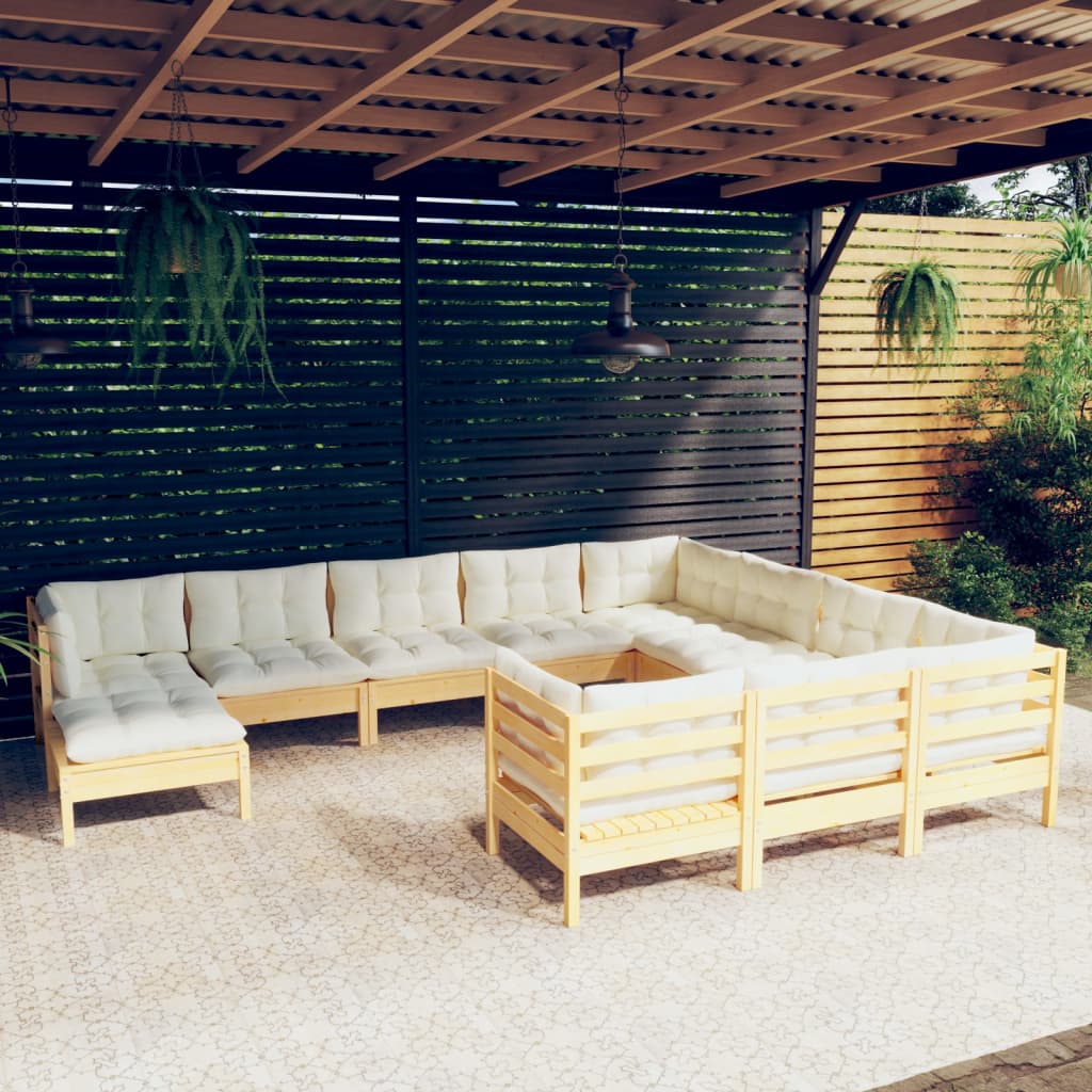 Set Divani Da Giardino 11 Pz Con Cuscini Crema Massello Di Pino