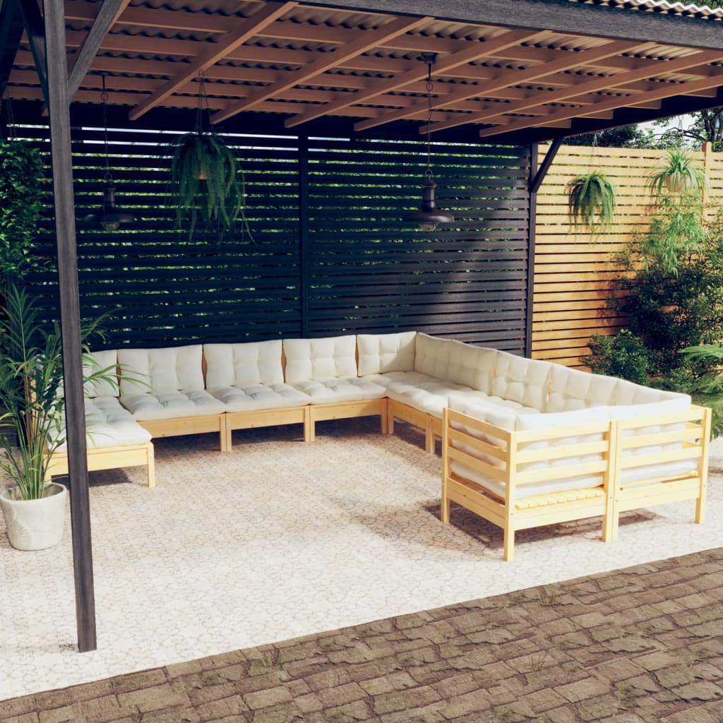 Set Divani Da Giardino 11 Pz Con Cuscini Crema Massello Di Pino