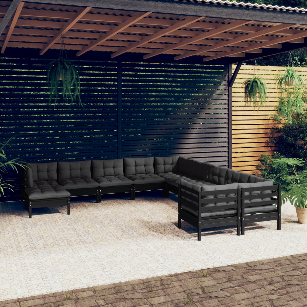 Set Divani Da Giardino 11 Pz Con Cuscini Massello Di Pino Nero