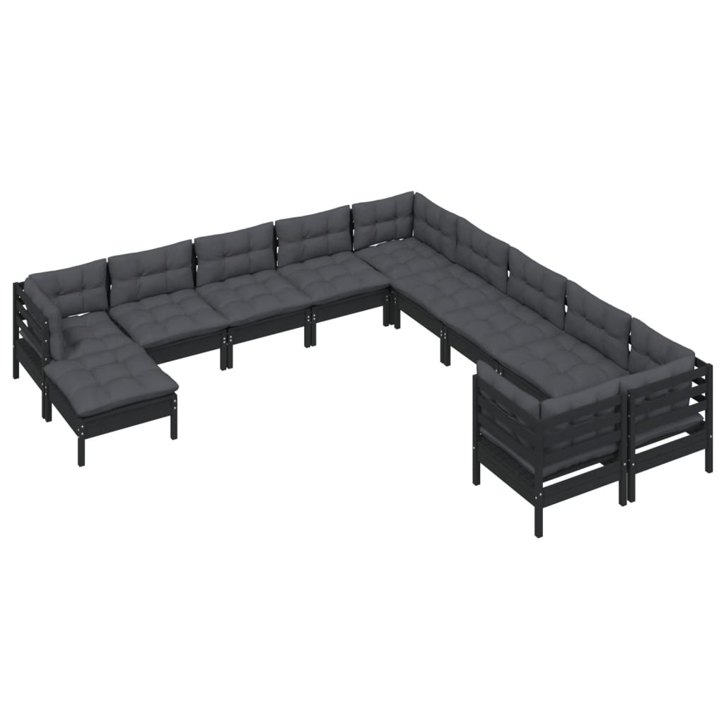 Set Divani Da Giardino 11 Pz Con Cuscini Massello Di Pino Nero - Image 3