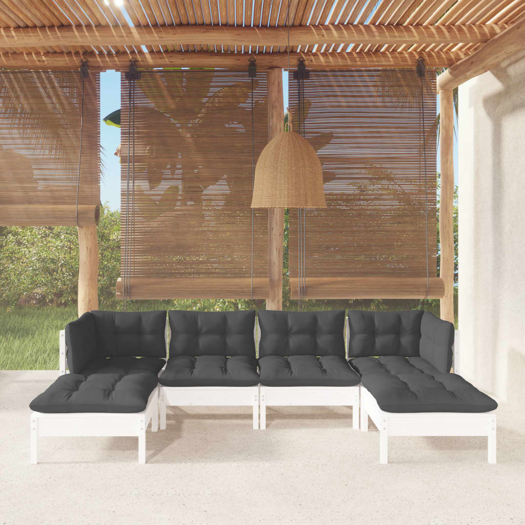 Set Divani Da Giardino 6 Pz Con Cuscini Bianchi Legno Di Pino