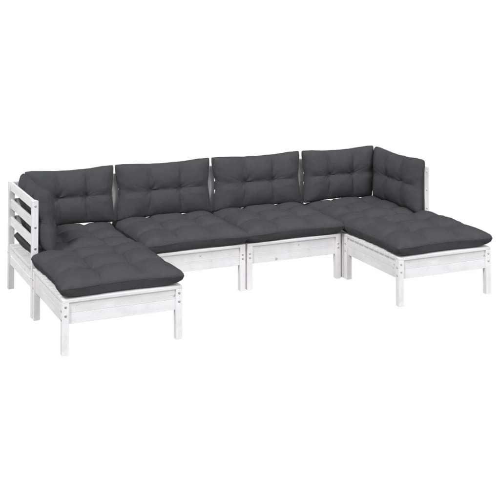Set Divani Da Giardino 6 Pz Con Cuscini Bianchi Legno Di Pino - Image 3