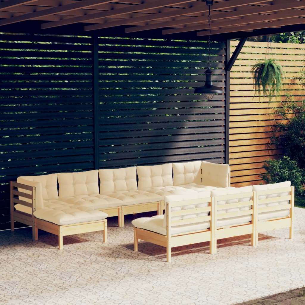 Set Divani Da Giardino 10 Pz Con Cuscini Crema Massello Di Pino