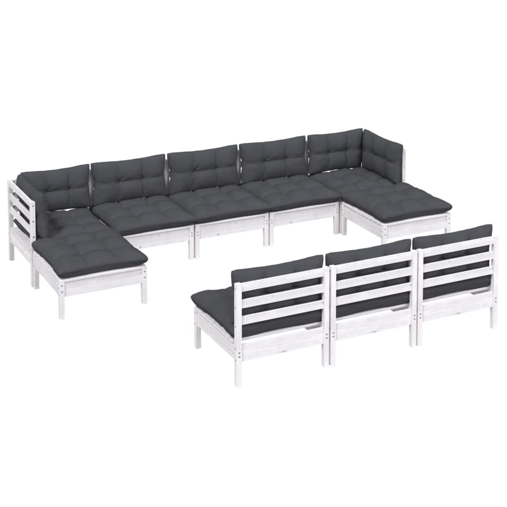 Set Divani Da Giardino 10 Pz Con Cuscini Bianchi Legno Di Pino - Image 3