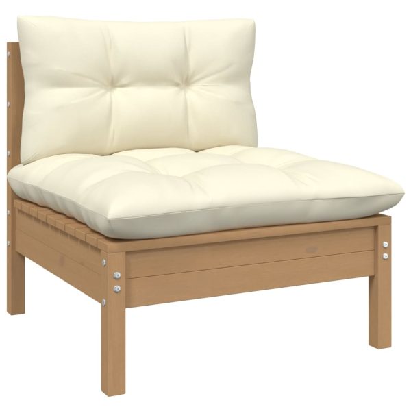 Set Salotto Giardino 10pz Con Cuscini Marrone Ambra Legno Pino - Image 4