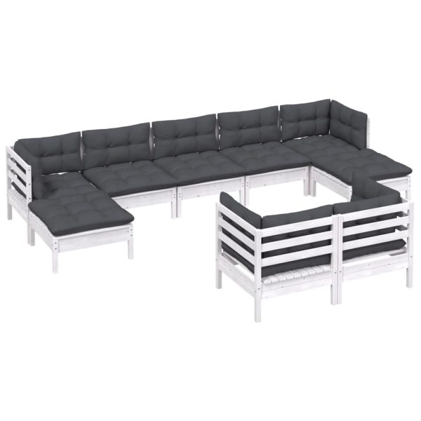 Set Divani Da Giardino 9 Pz Con Cuscini Bianchi Legno Di Pino - Image 3