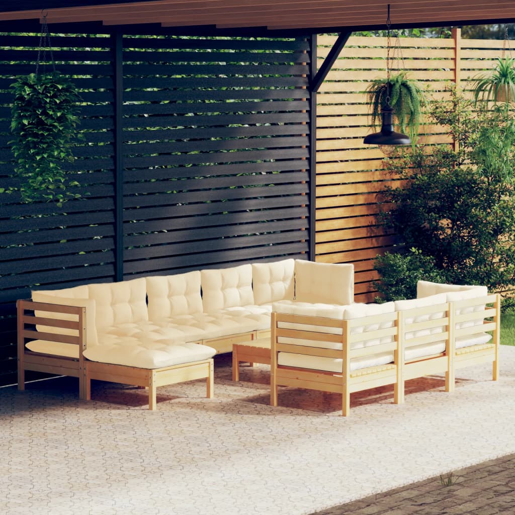 Set Divani Da Giardino 11 Pz Con Cuscini Crema Massello Di Pino