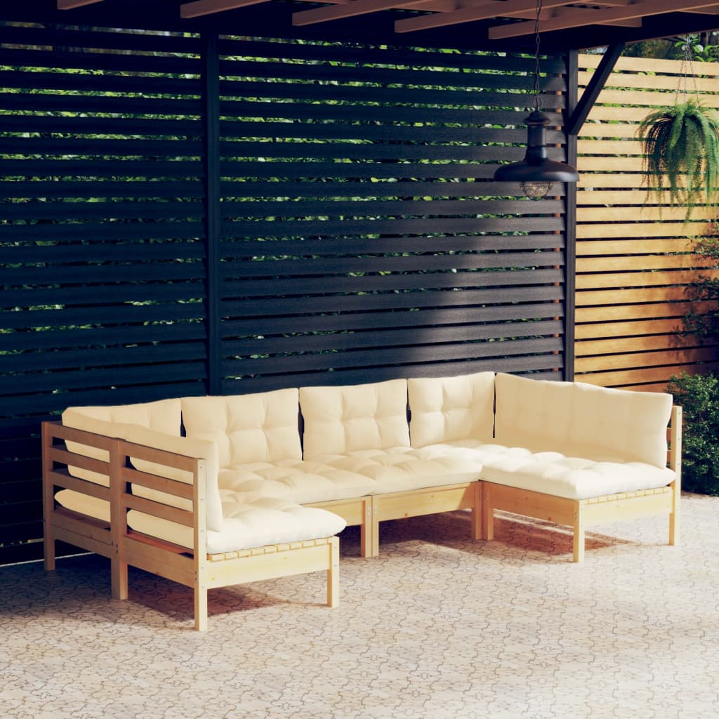 Set Divani Da Giardino 6 Pz Con Cuscini Crema In Massello Di Pino