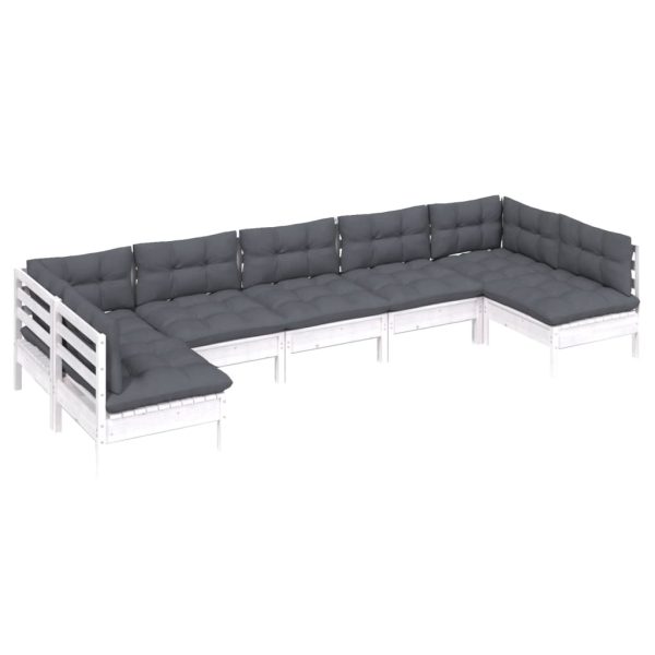Set Divani Da Giardino 7 Pz Con Cuscini Bianchi Legno Di Pino - Image 3