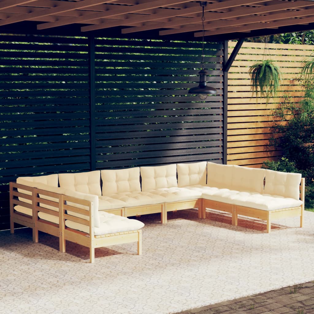 Set Divani Da Giardino 9 Pz Con Cuscini Crema Massello Di Pino
