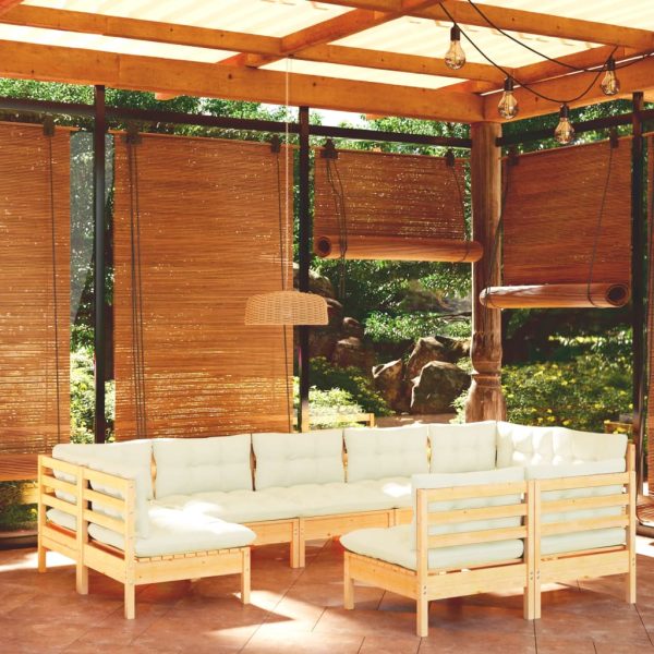 Set Divani Da Giardino 9 Pz Con Cuscini Crema Massello Di Pino
