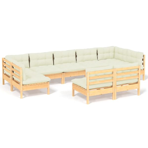 Set Divani Da Giardino 9 Pz Con Cuscini Crema Massello Di Pino - Image 2