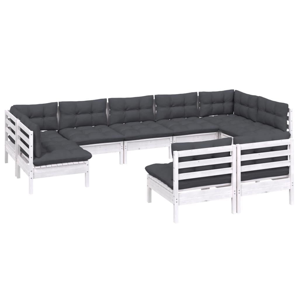 Set Divani Da Giardino 9 Pz Con Cuscini Bianchi Legno Di Pino - Image 3