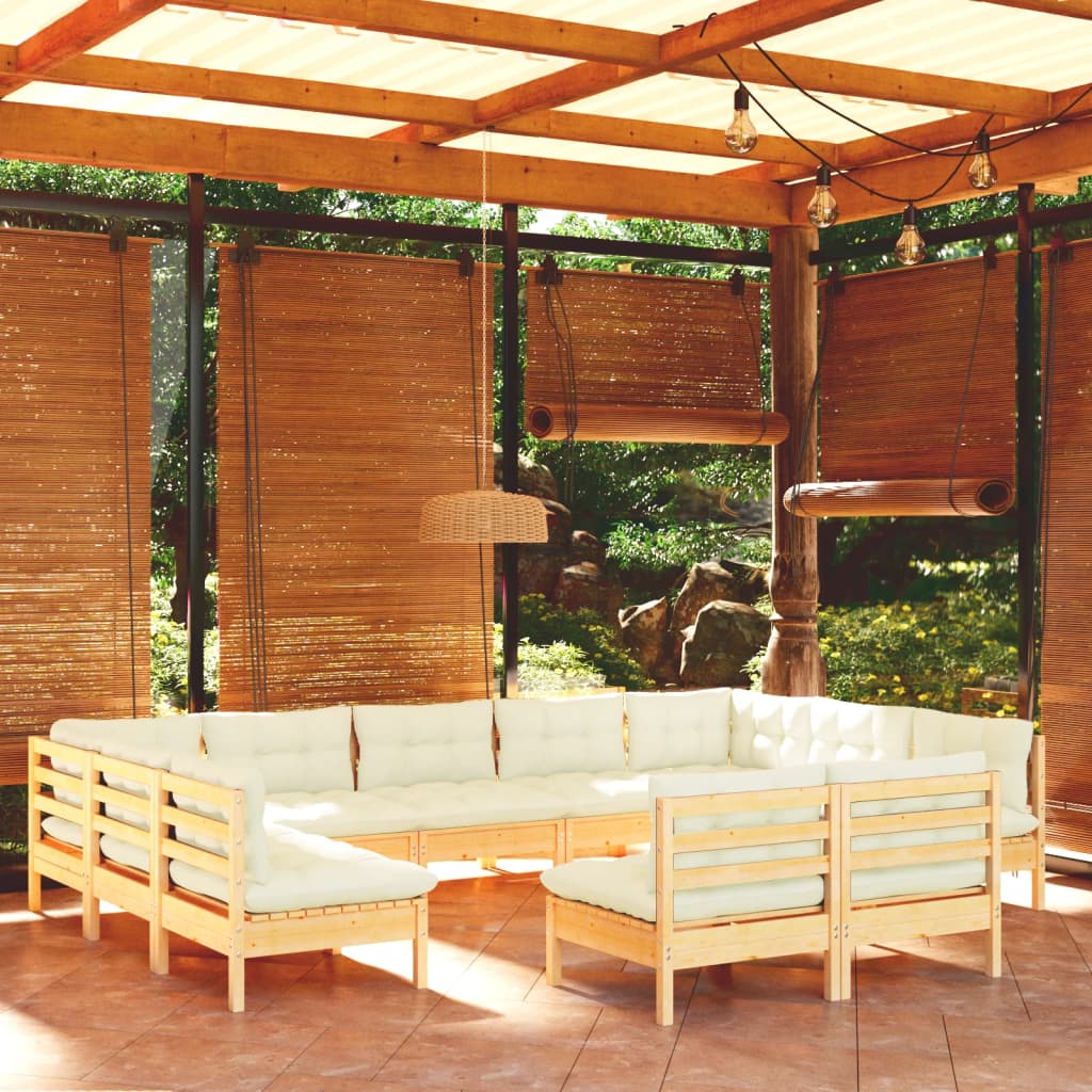 Set Divani Da Giardino 11 Pz Con Cuscini Crema Massello Di Pino