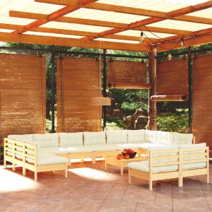 Set Divani Da Giardino 13 Pz Con Cuscini Crema Massello Di Pino