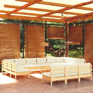 Set Divani Da Giardino 13 Pz Con Cuscini Crema Massello Di Pino