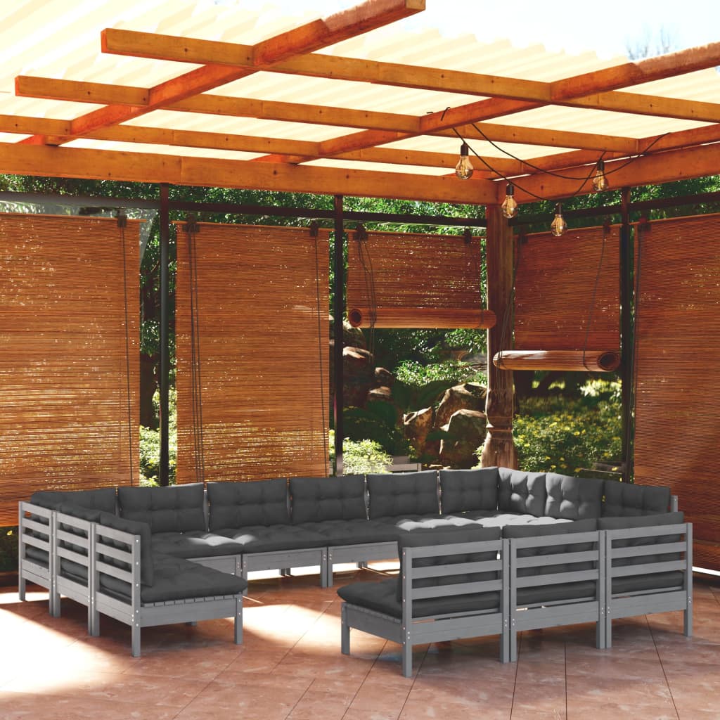 Set Divani Da Giardino 13 Pz Con Cuscini Grigi Massello Di Pino