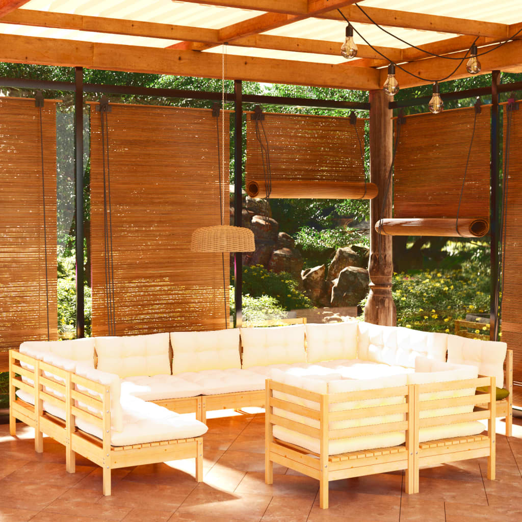 Set Divani Da Giardino 11 Pz Con Cuscini Crema Massello Di Pino