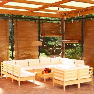 Set Divani Da Giardino 12 Pz Con Cuscini Crema Massello Di Pino