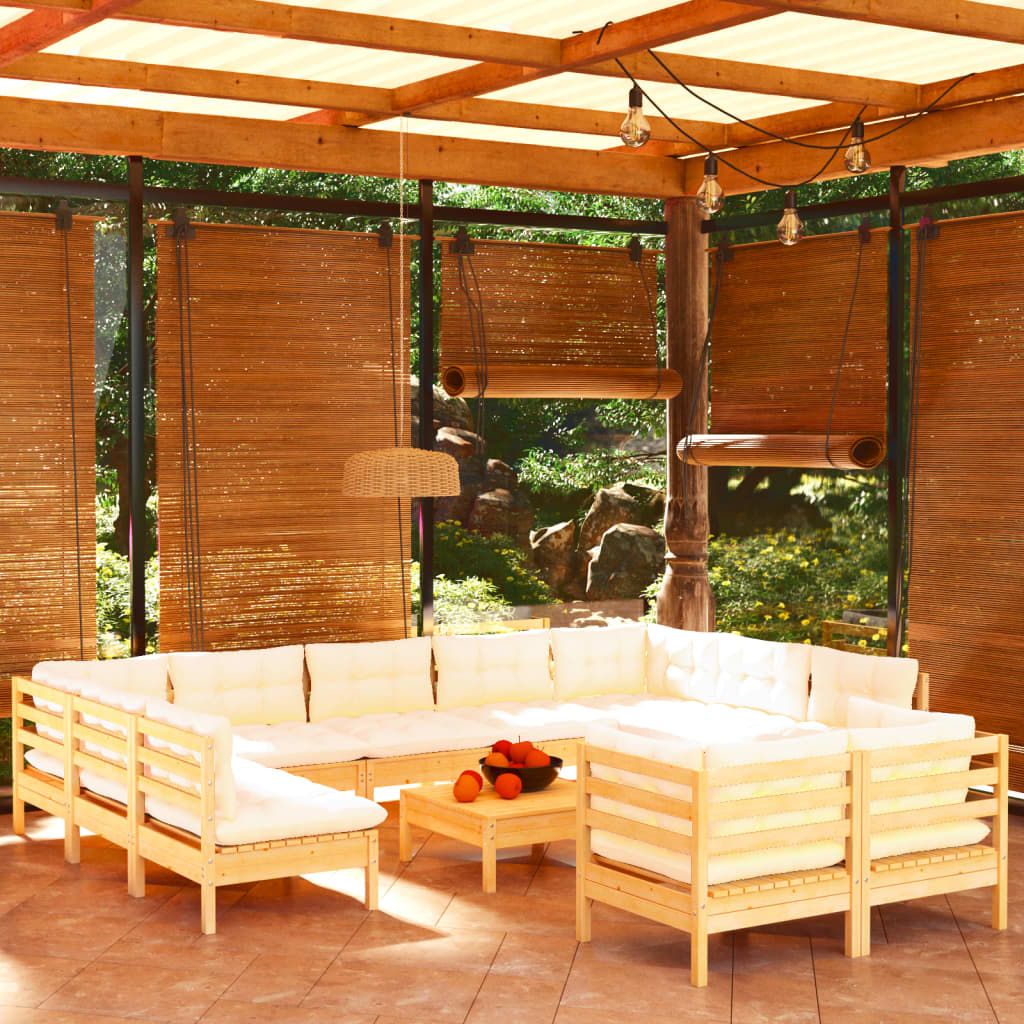 Set Divani Da Giardino 12 Pz Con Cuscini Crema Massello Di Pino