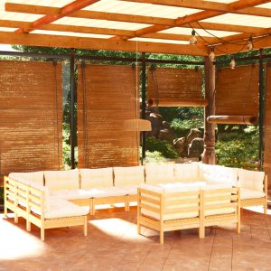 Set Divani Da Giardino 12 Pz Con Cuscini Crema Massello Di Pino