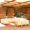 Set Salotto Da Giardino 13pz Con Cuscini Crema In Legno Di Pino