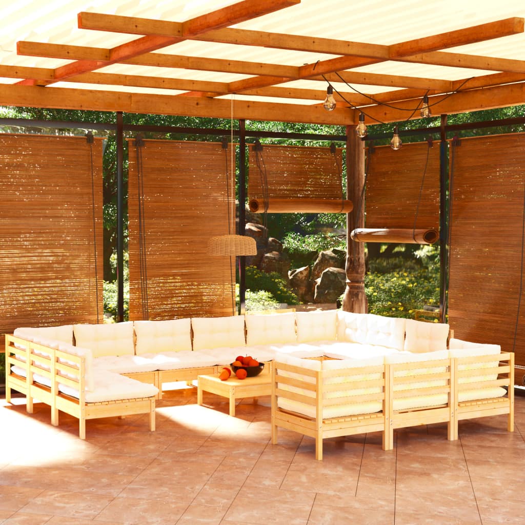 Set Divani Da Giardino 14 Pz Con Cuscini Crema Massello Di Pino
