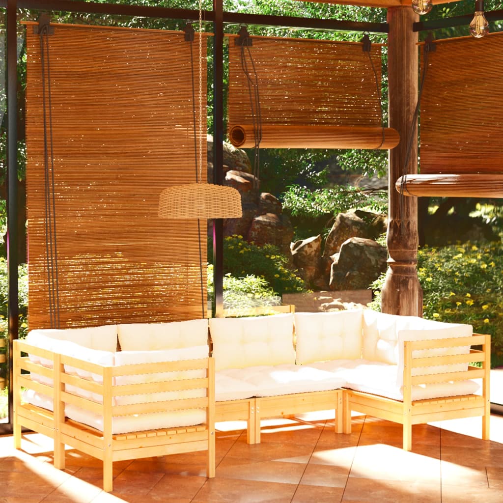 Set Divani Da Giardino 6 Pz Con Cuscini Crema Massello Di Pino