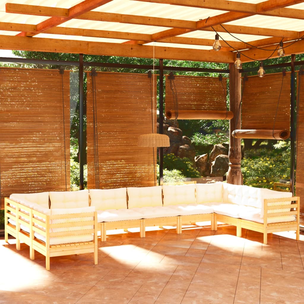 Set Divani Da Giardino 10 Pz Con Cuscini Crema Massello Di Pino