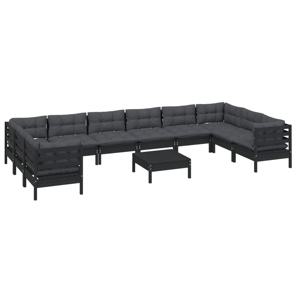 Set Divani Da Giardino 11 Pz Con Cuscini Neri In Legno Di Pino - Image 3