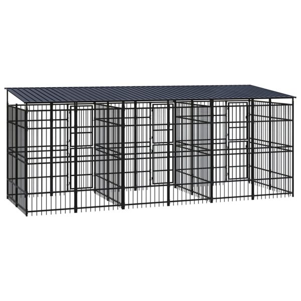 Gabbia Per Cani Da Esterno Con Tetto In Acciaio 11,06 m² - Image 4