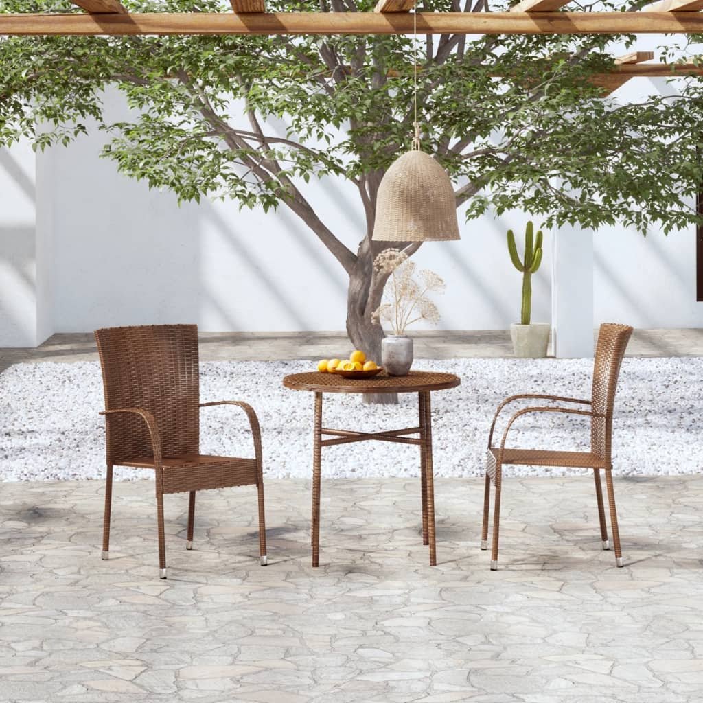 Set Mobili Da Pranzo Per Giardino 3 Pz In Polyrattan Marrone