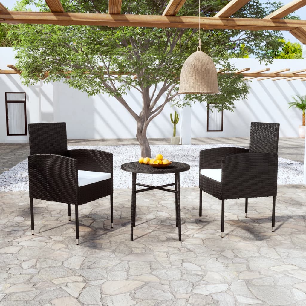 Set Mobili Da Pranzo Per Giardino 3 Pz Polyrattan Nero