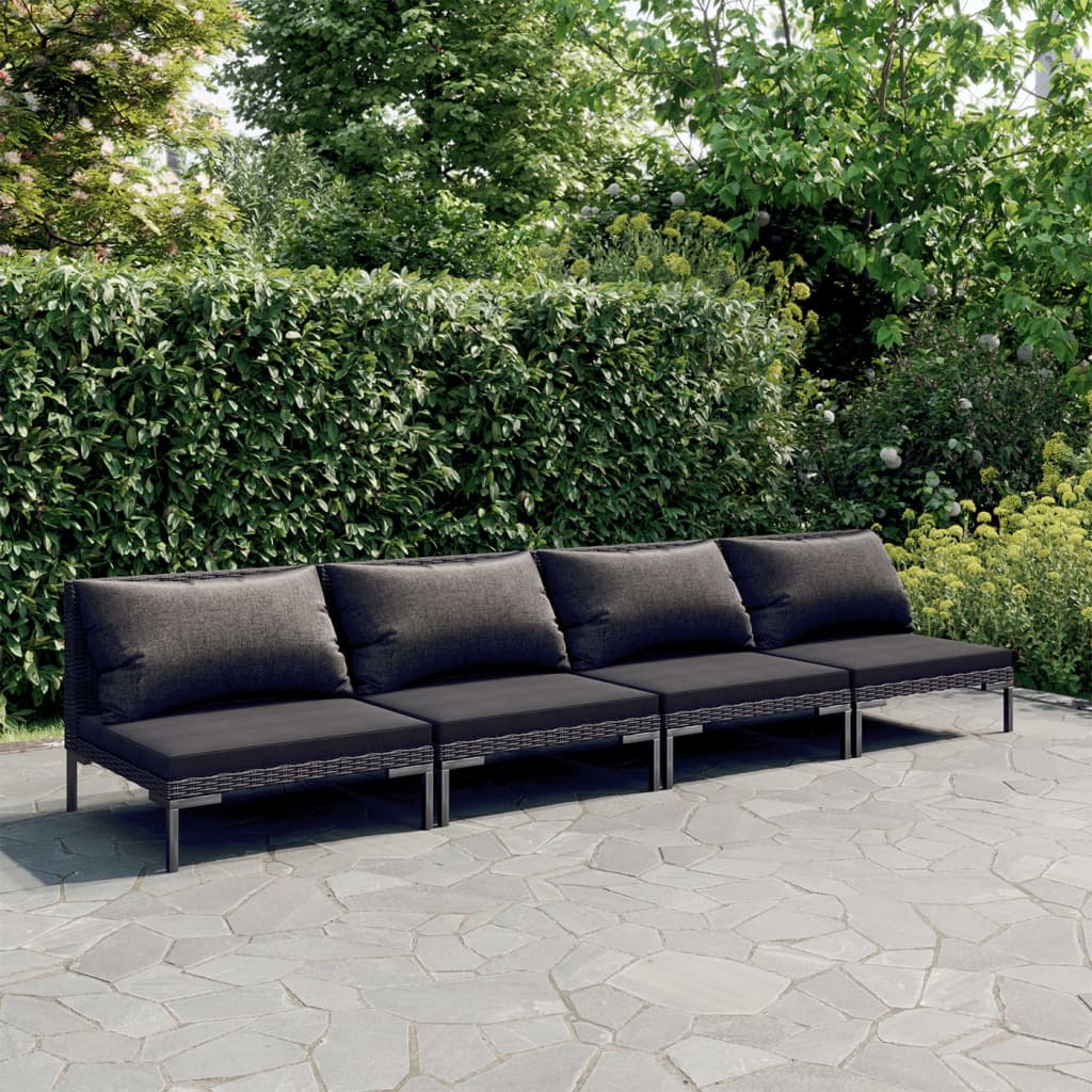 Set Divani Da Giardino 4 Pz Con Cuscini Polyrattan Grigio Scuro