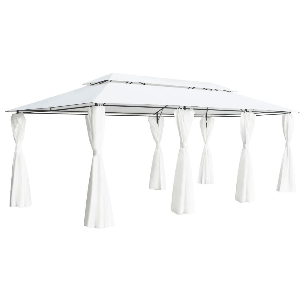 Gazebo Con Tende 600x298x270 Cm Bianco 180g/m²