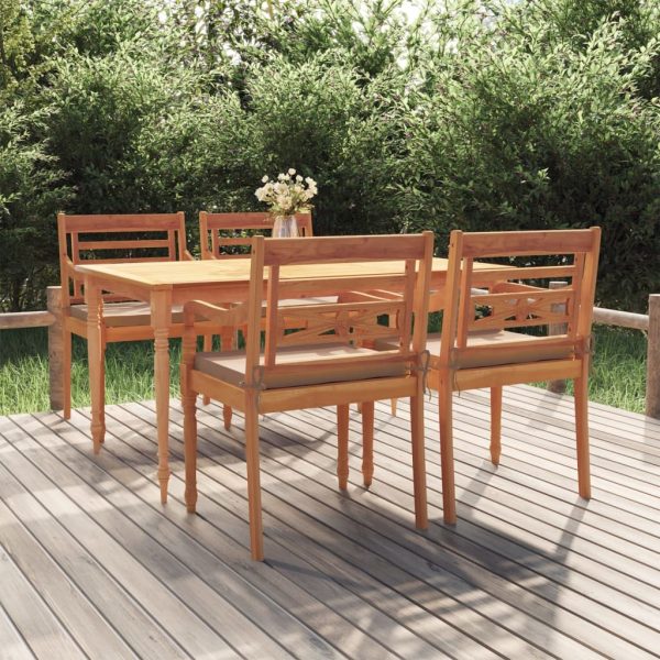 Set Da Pranzo Giardino 5 Pz Con Cuscini Legno Massello Di Teak