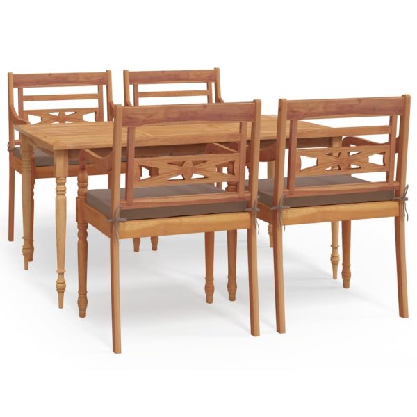 Set Da Pranzo Giardino 5 Pz Con Cuscini Legno Massello Di Teak - Image 2