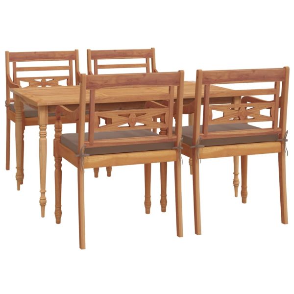 Set Da Pranzo Giardino 5 Pz Con Cuscini Legno Massello Di Teak - Image 3