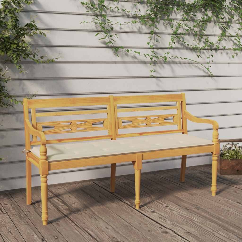 Panchina Batavia Con Cuscino Crema 150 Cm Legno Massello Teak