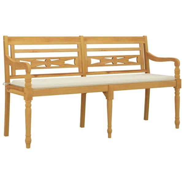 Panchina Batavia Con Cuscino Crema 150 Cm Legno Massello Teak - Image 3
