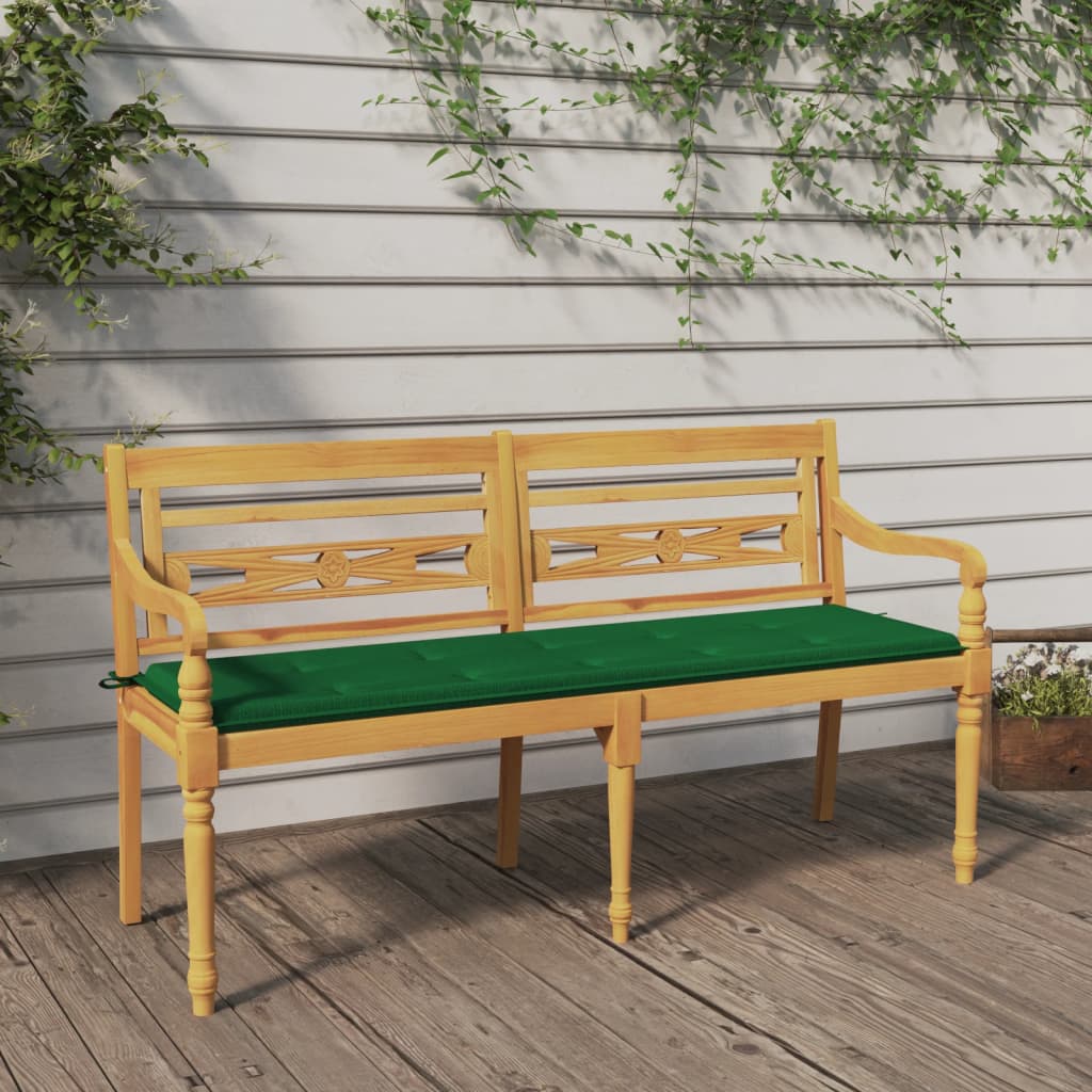 Panchina Batavia Con Cuscino Verde 150 Cm Legno Massello Teak